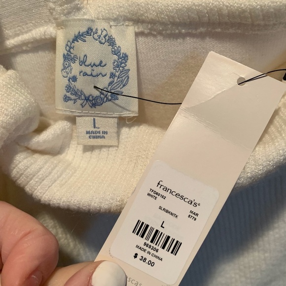 Blue Rain One Shoulder Knit Top White Large NWT - Picture 4 of 6